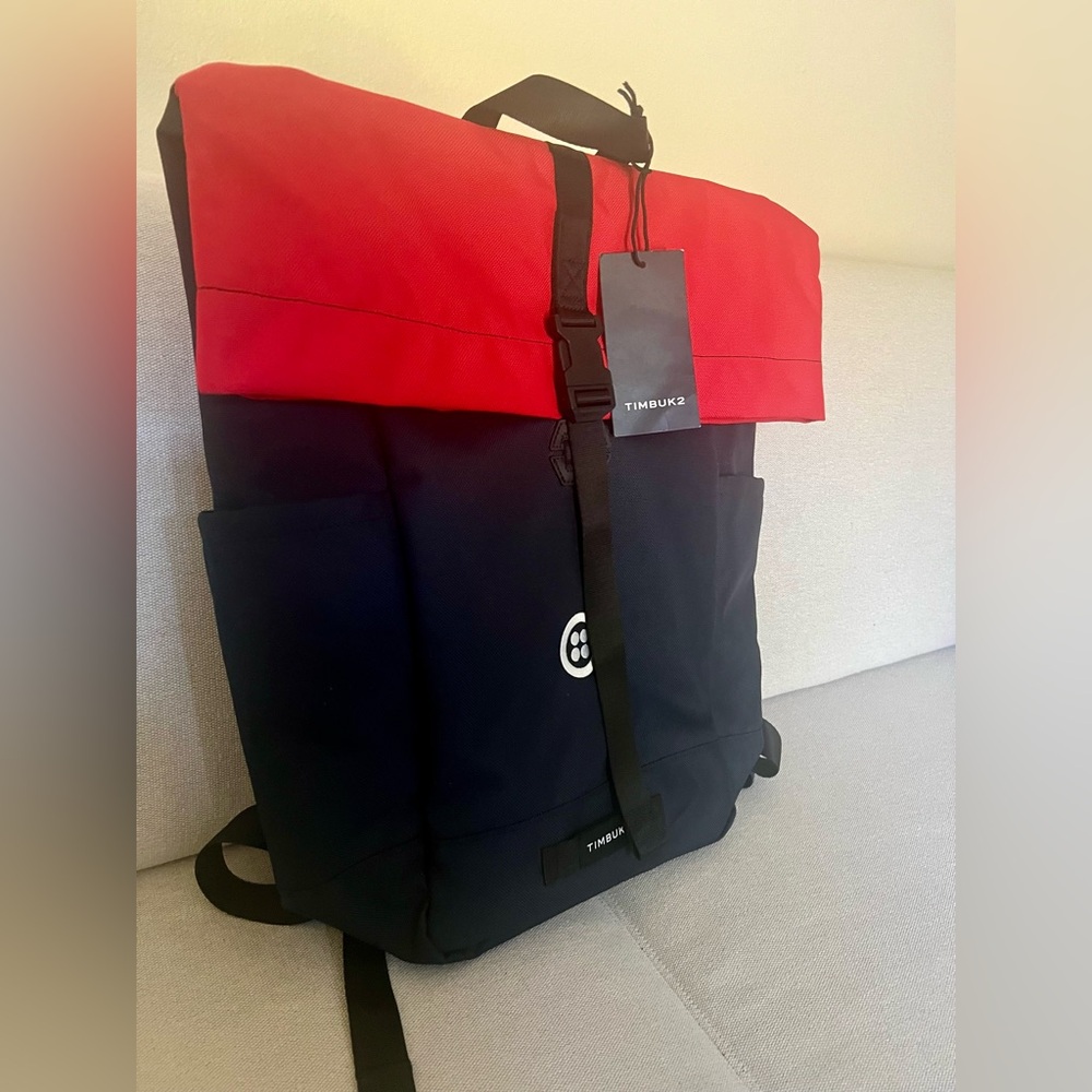 Timbuk2 Red and Navy Urban Backpack Model: Tuck Pack Roll-Top.